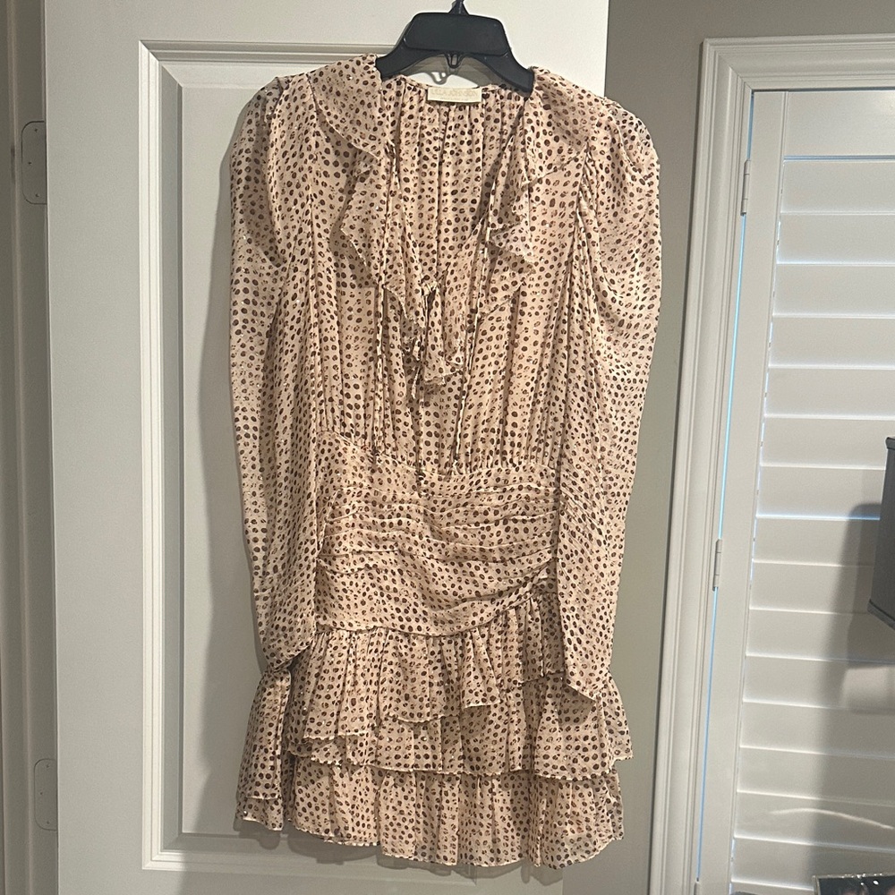 Ulla Johnson Beige Midi Dress with Brown Spot Print
